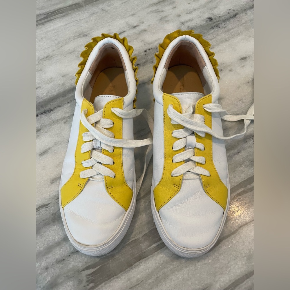 White and Yellow Talbots Sneakers with Ruffle Detail